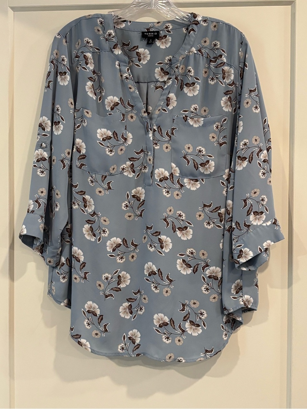 Torrid Dusty Blue Floral V-Slit Blouse